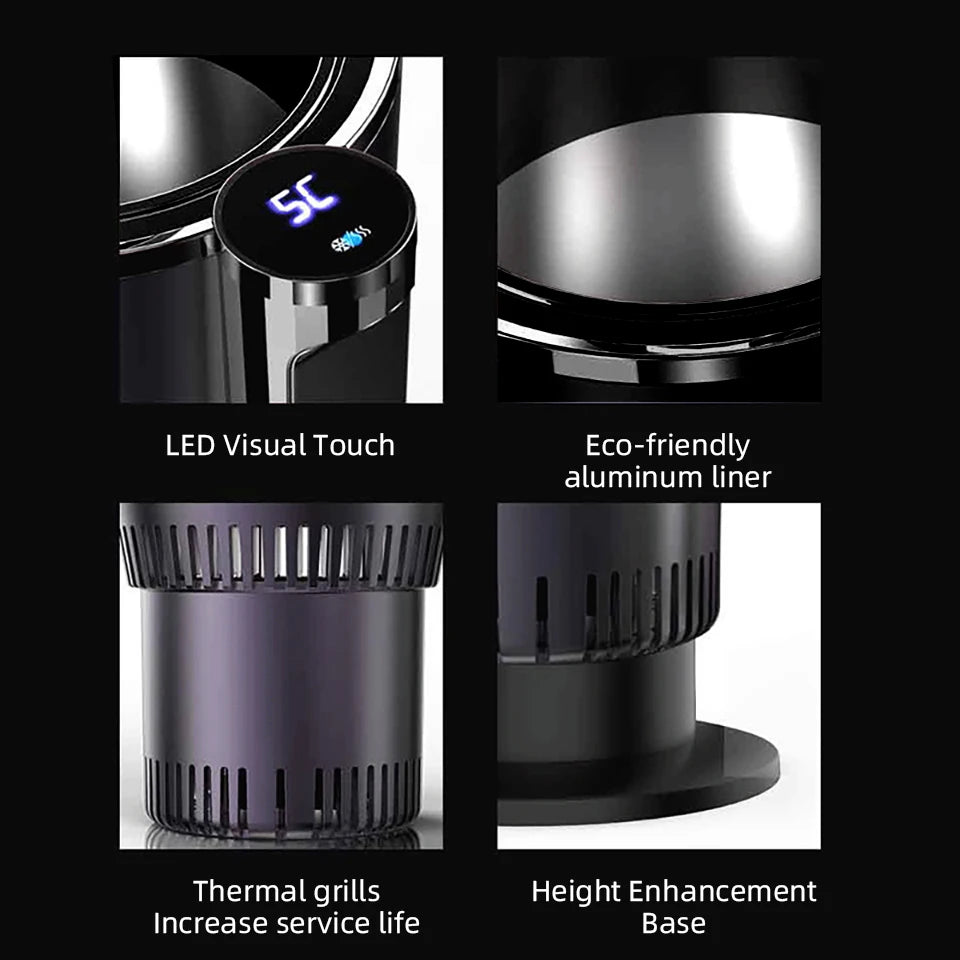 Car Heating and Cooling Cup 12V With Built-in Cup Holder Display Screen One Click Switch For Car Home Beverage Bottle ThermosCup